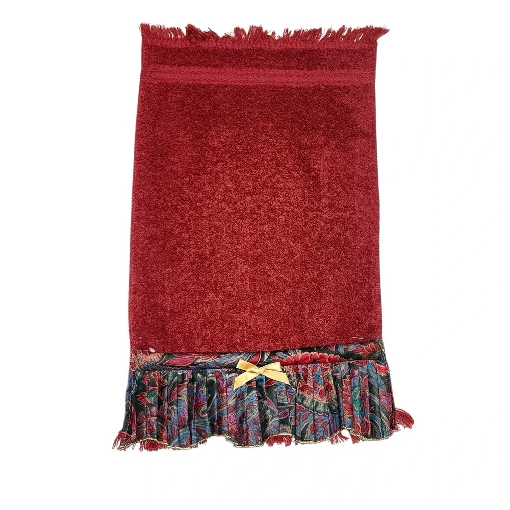 Martex Vtg Towel Set Pleated Paisley Burgundy Bath Hand Floral Cottage‎ 80s 90s